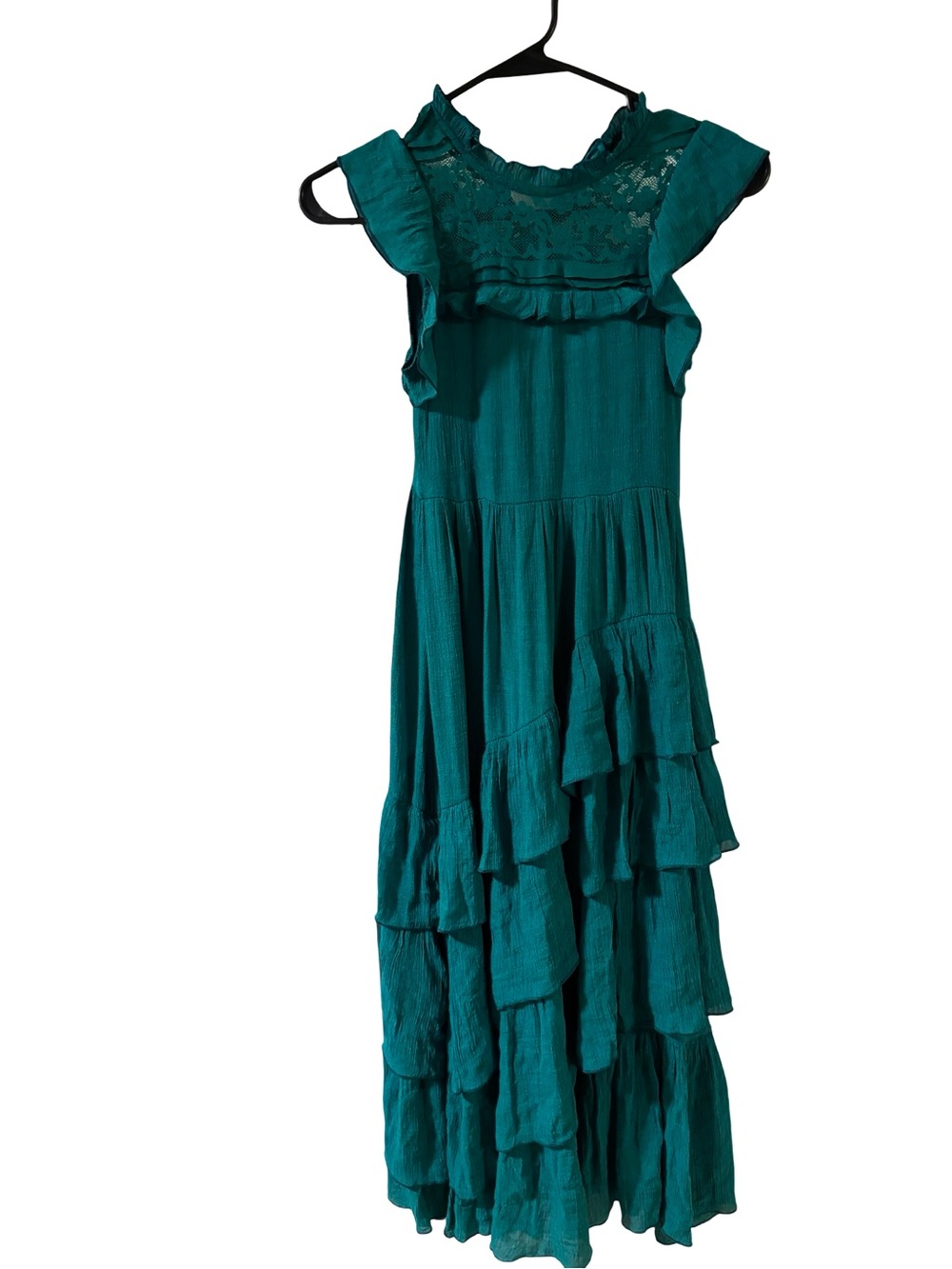 Joyfolie Teal Girl Tiered Ruffle Bohemian Cottagecore Maxi Event Dress Size 7 - Picture 2 of 5